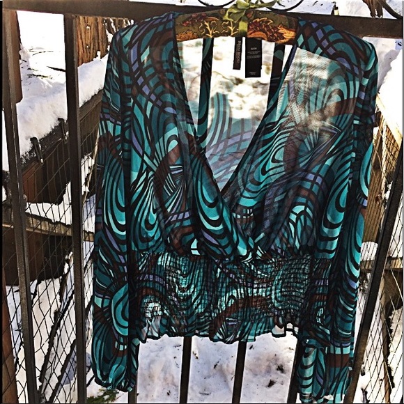 Bisou Bisou teal chiffon blouse,HP - Picture 9 of 9